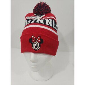 NEW- Concept One Red and Black Minnie Mouse Pom Pom Beanie Acrylic Winter
